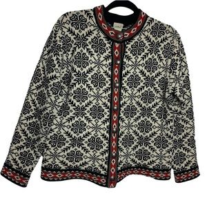 LL BEAN 100% merino wool knit Nordic fair isle sweater cardigan size small